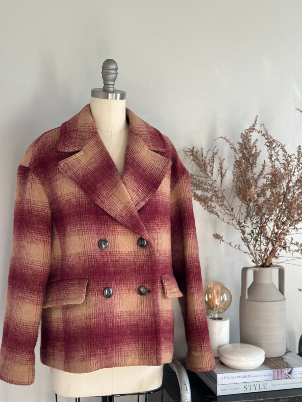 Madewell Plaid Wool Coat S | Italian Fabric | Double-Breasted Jacket